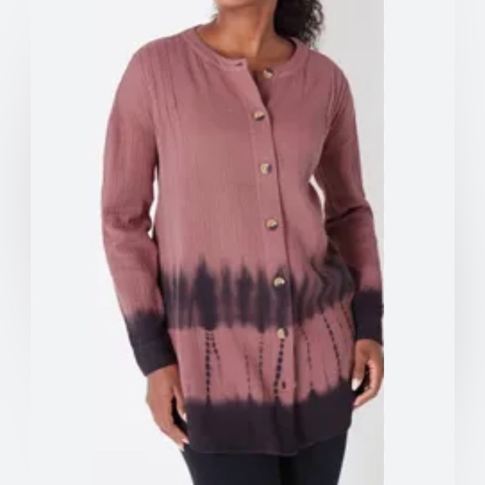 J. JILL NEW PureJill Casual Granola Tie-Dye Double Gauze Cotton Wine Tunic L